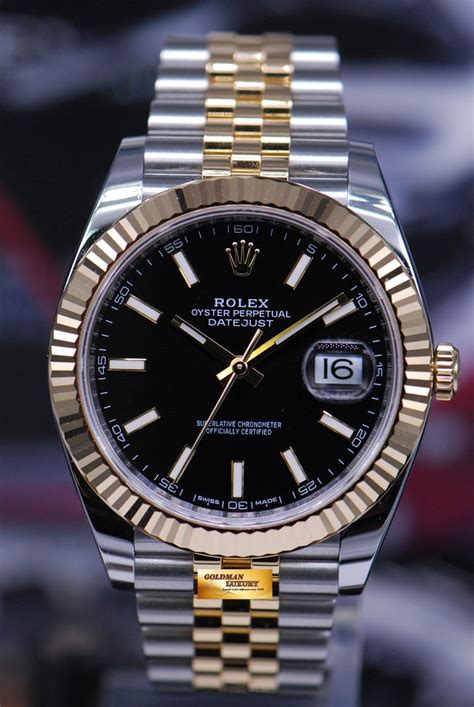 rolex oyster gold and silver black dial|Rolex datejust 41 oystersteel.